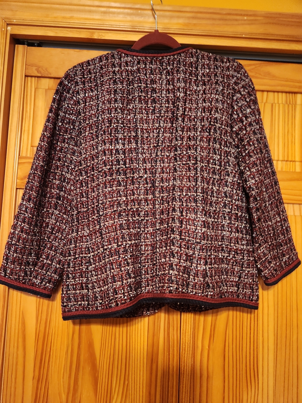 Talbots Burgundy Multi Tweed Collarless Jacket - Picture 5 of 8